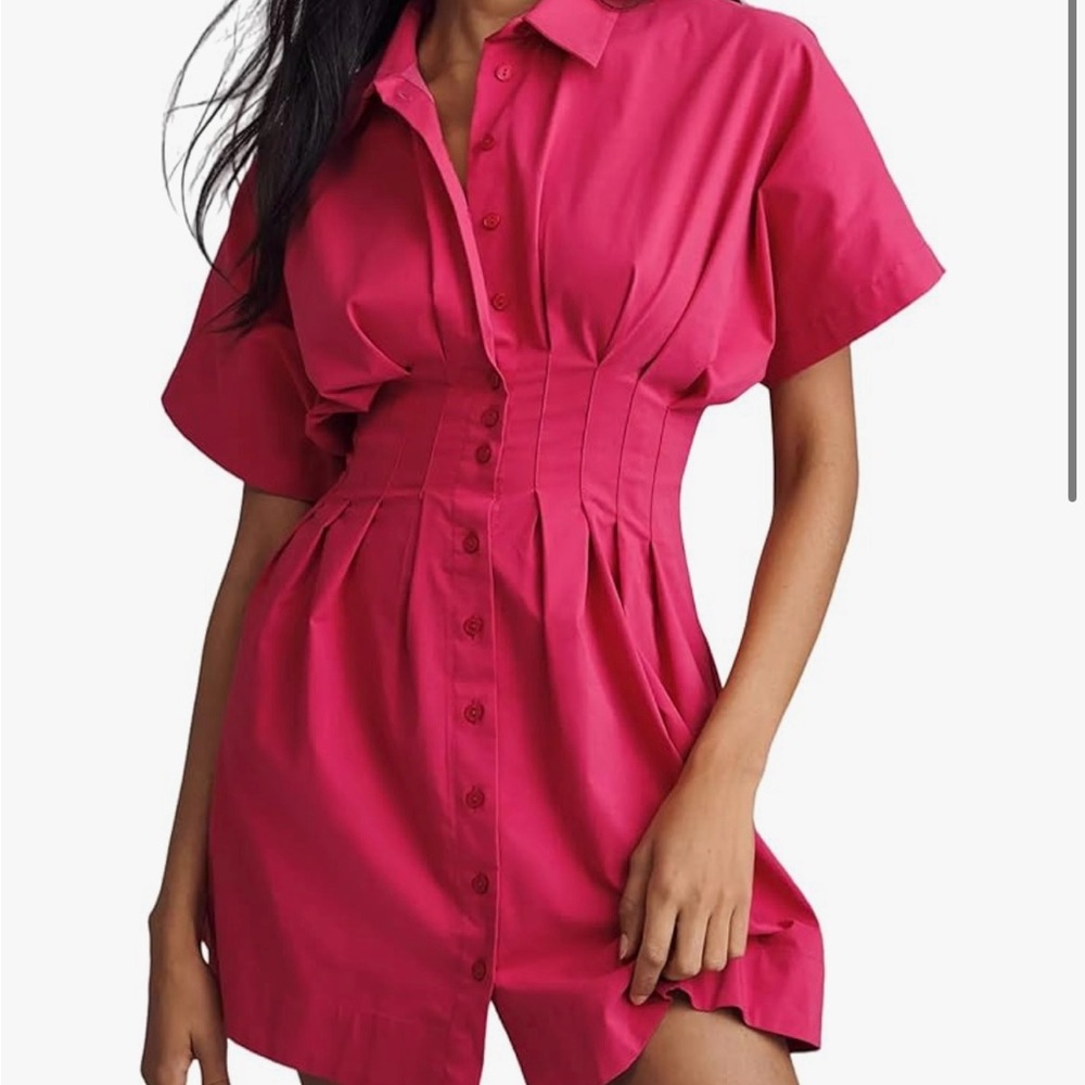 NWT | synound Womens Button Front Down Pleated Dress | Rose Pink | Size L